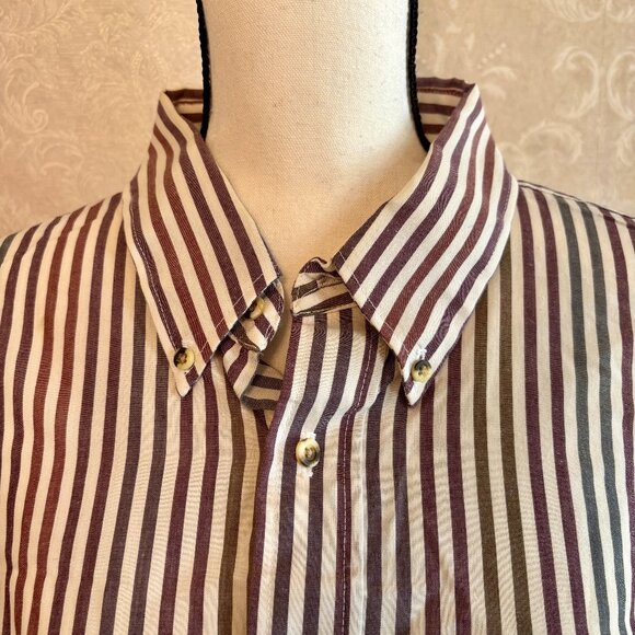 Muted Dark Jewel Tone Vertical Striped 90s Long Sleeve Button Down Shirt 2XLT - Picture 5 of 11